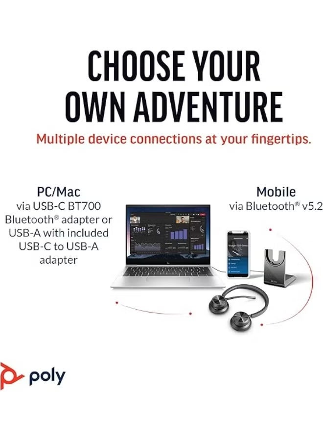 Poly Voyager 4320-M Wireless Headset with BT700 USB-A Adapter and Charging Stand – Dual-Ear, Noise-Cancelling, Microsoft Teams Certified, Black - Image 5